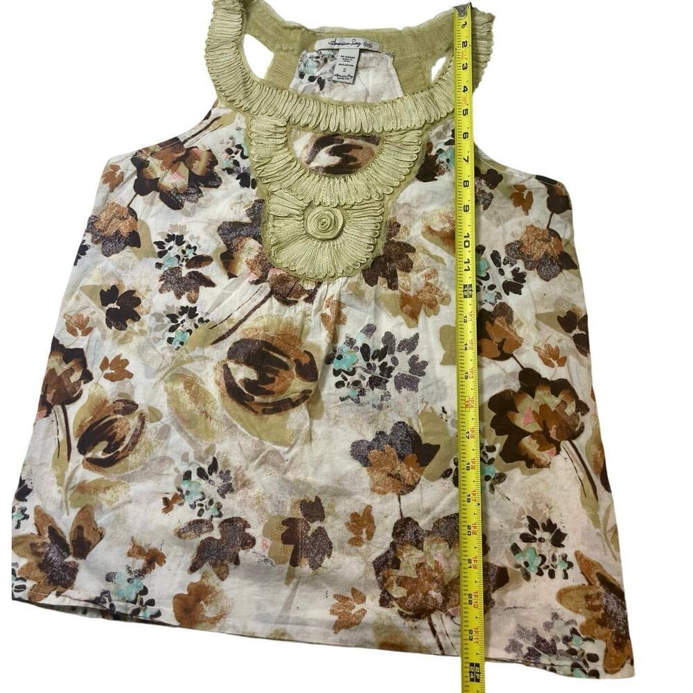 Y2K AMERICAN RAG TANK TOP GOLD BROWN FLORAL SZ S COTTON AESTHETIC FAIRY CORE - Picture 9 of 14